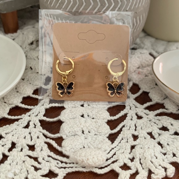 *3 for $20* Black and Gold Enamel Butterfly Huggie Hoop Earrings - Picture 3 of 4